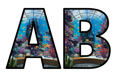 Aquarium Fish Sea Ocean Swimming Lettering Set Display Title Letters ...