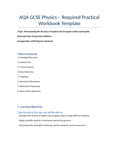 Density Physics Practical AQA GCSE | Teaching Resources