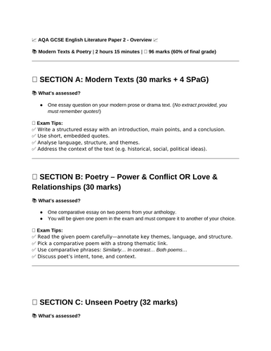 Complete overview of Literature Paper 2