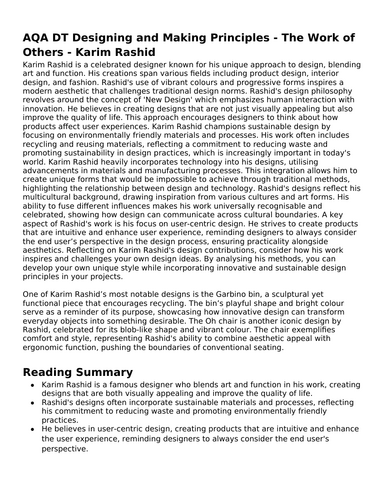 AQA DT Designing and Making Principles - The Work of Others - Karim ...