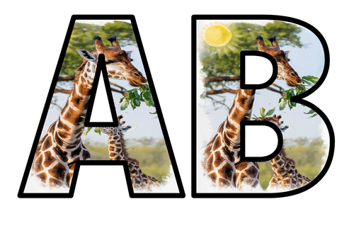 Girraffes Feeding Nature Lettering Set Display Title Letters Numbers ...