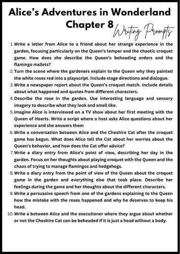 Alice's Adventures in Wonderland Chapter 8 Post-Reading Creative ...