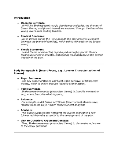 Romeo & Juliet essay plan/structure
