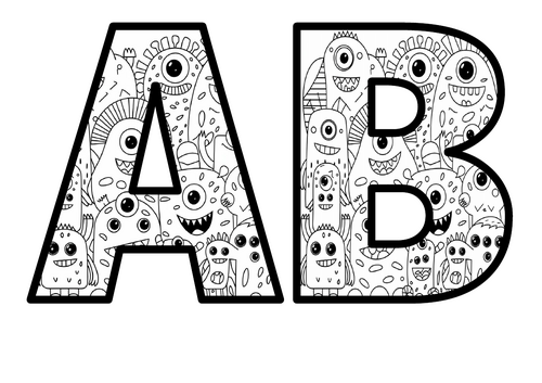 Coloring Monsters SORT Lettering Set Display Title Letters Numbers ...