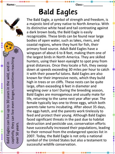 Discovering Bald Eagles: Engaging Reading Passage & Interactive ...