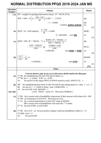 Statistics 1 Normal Distribution  Past Paper Questions