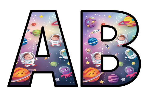 Cute Space Astronauts Planets NASA Lettering Set Display Title Letters ...