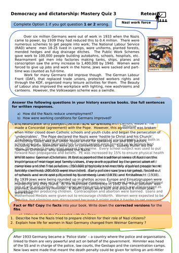 Democracy and Dictatorship Part 3 Nazi Germany | Teaching Resources