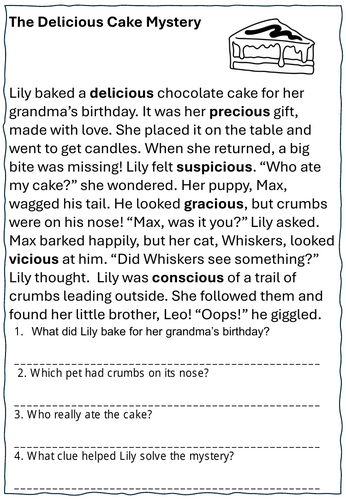 RWI TIOUS and CIOUS Phonics Reading Comprehension Worksheet | Teaching ...