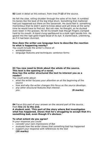 English Language Paper 1 Extract, Questions and Model Response ...