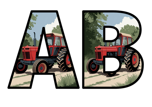 Farm Farmyard Tractor Crops Lettering Set Display Title Letters Numbers ...