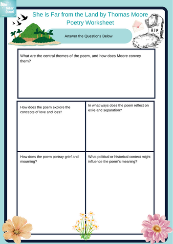 She is Far from the Land by Thomas Moore Poetry Worksheet