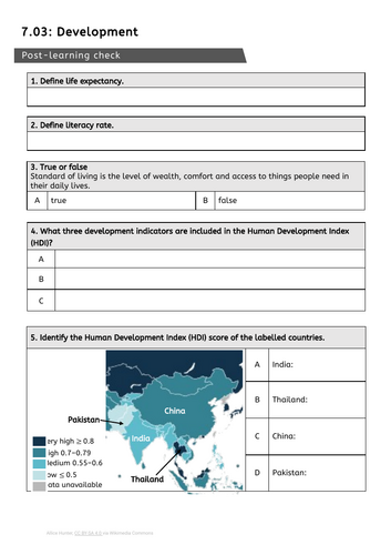 Y7 Development: Test, Knowledge organiser, Question bank