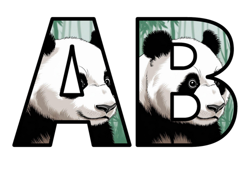 Panda Bear Asian Animal Lettering Set Display Title Letters Numbers ...