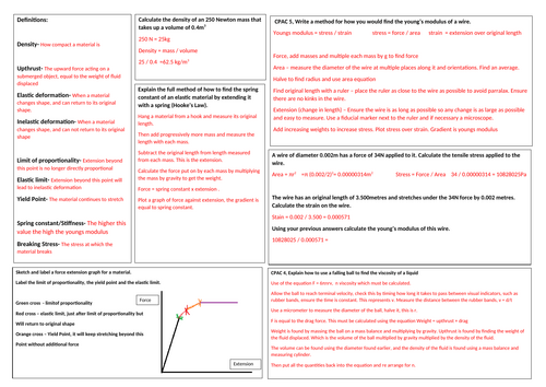 Edexcel A level Physics Topic 4 Materials Revision mat