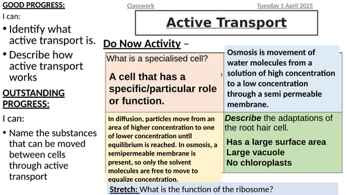 AQA Biology - B1.1 Cells and Transport | Teaching Resources