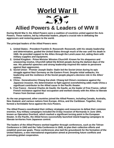 Allied Powers & Leaders of WW II “Article & Questions” Assignment ...