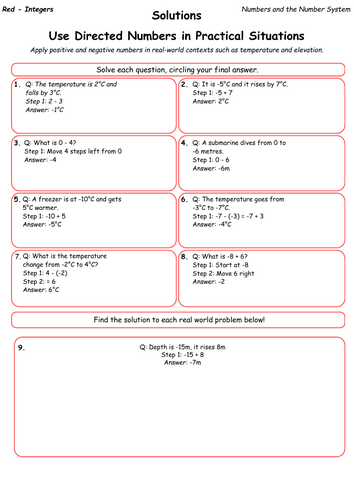 Directed Numbers in Real-Life Contexts (Differentiated Practice) GCSE ...