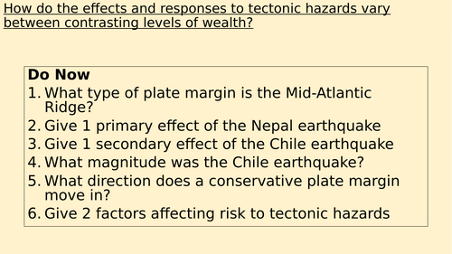 Y9 Tectonics: Effects on contrasting wealth (Chile and Nepal Earthquake)