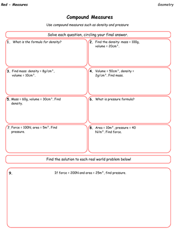 Compound Measures – GCSE Maths Worksheets | Teaching Resources