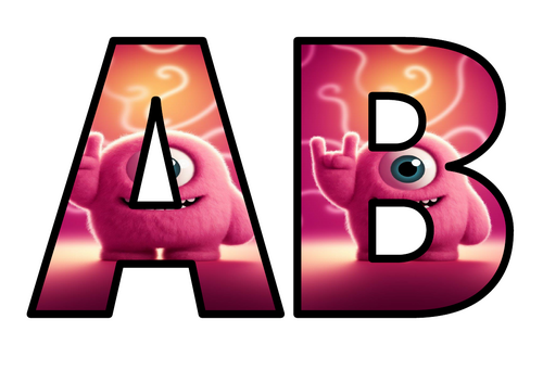 Pink 3D AI Monster Happy Cute Lettering Set Display Title Letters ...