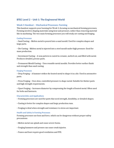 BTEC Level 2- Unit 1- The Engineered World W5 Handout
