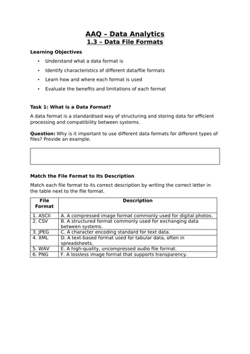 AAQ - OCR -F200 - 1.3 - Data File Formats- Complete Lesson