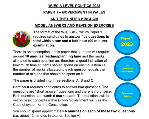 WJEC AS/A Level Politics Model Answers - Full Papers - Paper 1 - 2023 ...