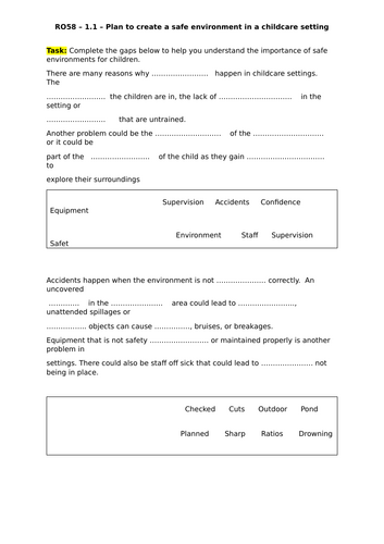 Unit R058: Create a safe environment and understand the nutritional  needs of children
