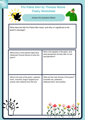 Pro Patria Mori by Thomas Moore  Poetry Worksheet