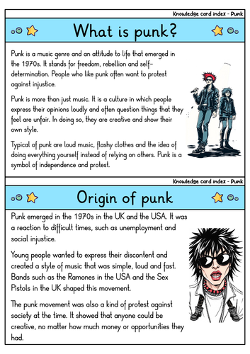 Punk - Flashcards on History, Bands, and Culture | Teaching Resources