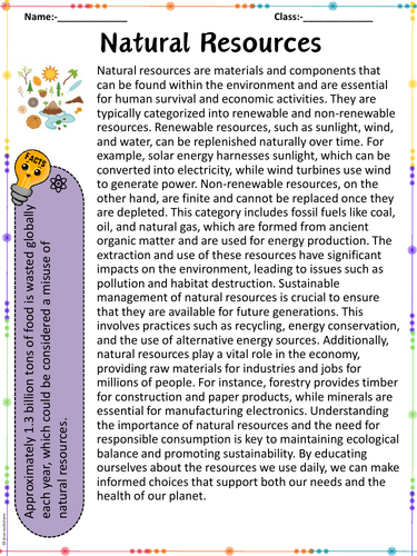 Exploring Natural Resources: Engaging Reading Passage and Thought ...