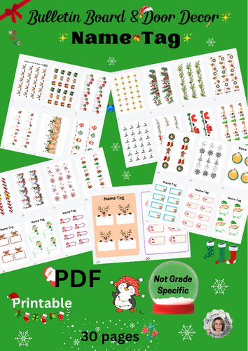 Christmas Printable Name Tags Bulletin Board & Door Décor for ...