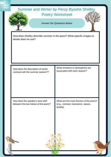Summer and Winter by Percy Bysshe Shelley Poetry Worksheet