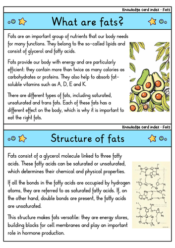 Fats - Flashcards | Biology | Structure, Types & Functions | Teaching ...