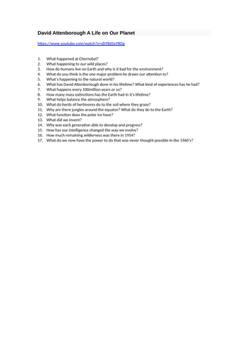 David Attenborough A Life on Our Planet Comprehension Questions
