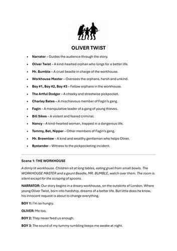 Oliver Twist: Adapted script for young actors | Teaching Resources
