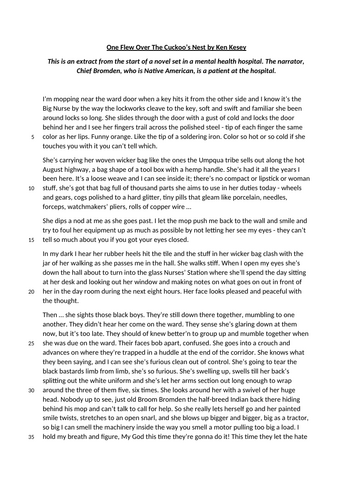 Language Paper 1, Question 1-4: One Flew Over the Cuckoo's nest, Nurse Ratched Extract