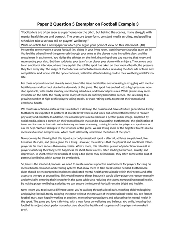 Paper 2 Question 5 exemplars on football