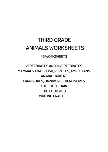 THIRD GRADE ANIMALS WORKSHEETS