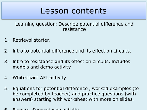 AQA P4.3 Potential difference and resistance