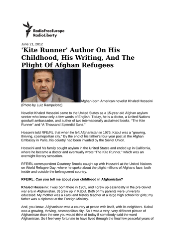 The Kite Runner: FREE Context and Model Paragraph Pack for  KS5 English Literature