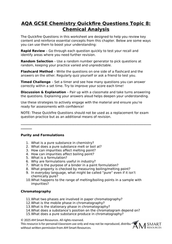 AQA GCSE Chemistry Quickfire Questions Topic 8: Chemical Analysis