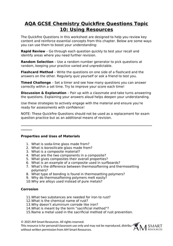 AQA GCSE Chemistry Quickfire Questions Topic 10: Using Resources