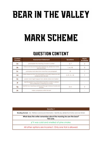 Bear in the Valley – KS2 Reading Text & Mini Test