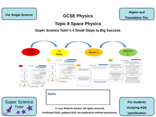 GCSE AQA Physics Topic 8 Space Physics Revision Workbooklet and Exam Preparation