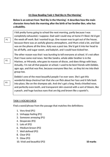 English Reading Task BGE Level 3 KS 2/3-Red Sky | Teaching Resources