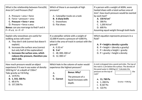 AQA GCSE Physics Revision cards P11 - Forces and Pressure | Teaching ...