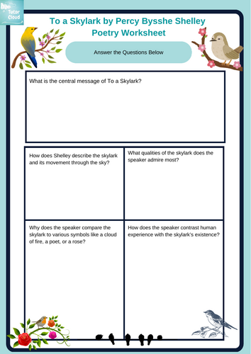 To a Skylark by Percy Bysshe Shelley  Hopkins Poetry Worksheet