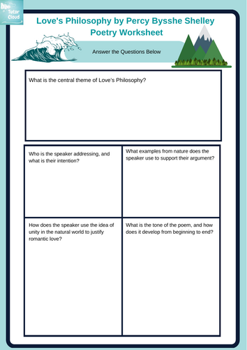 Love's Philosophy by Percy Bysshe Shelley  Poetry Worksheet